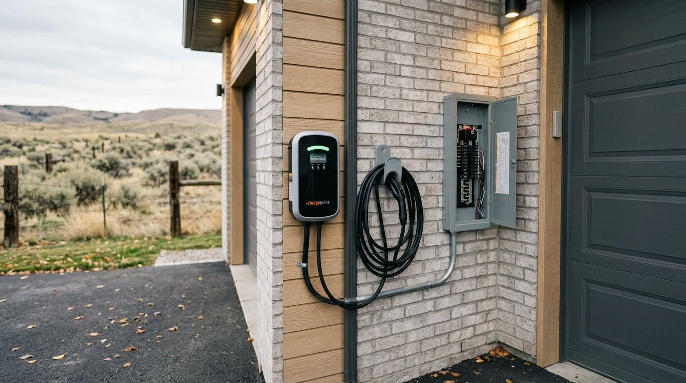Electric vehicle charging station installed at a residential home