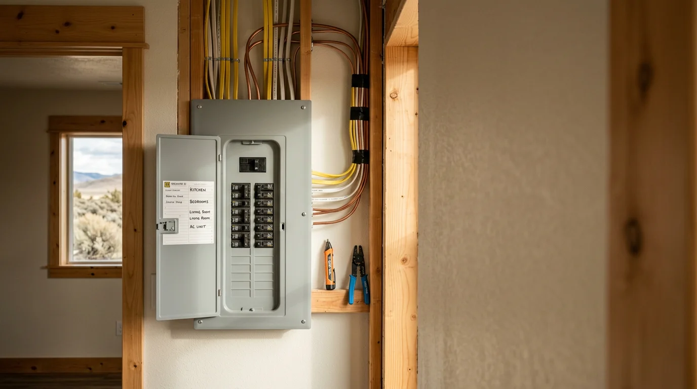 Licensed electrician installing wiring in a residential home