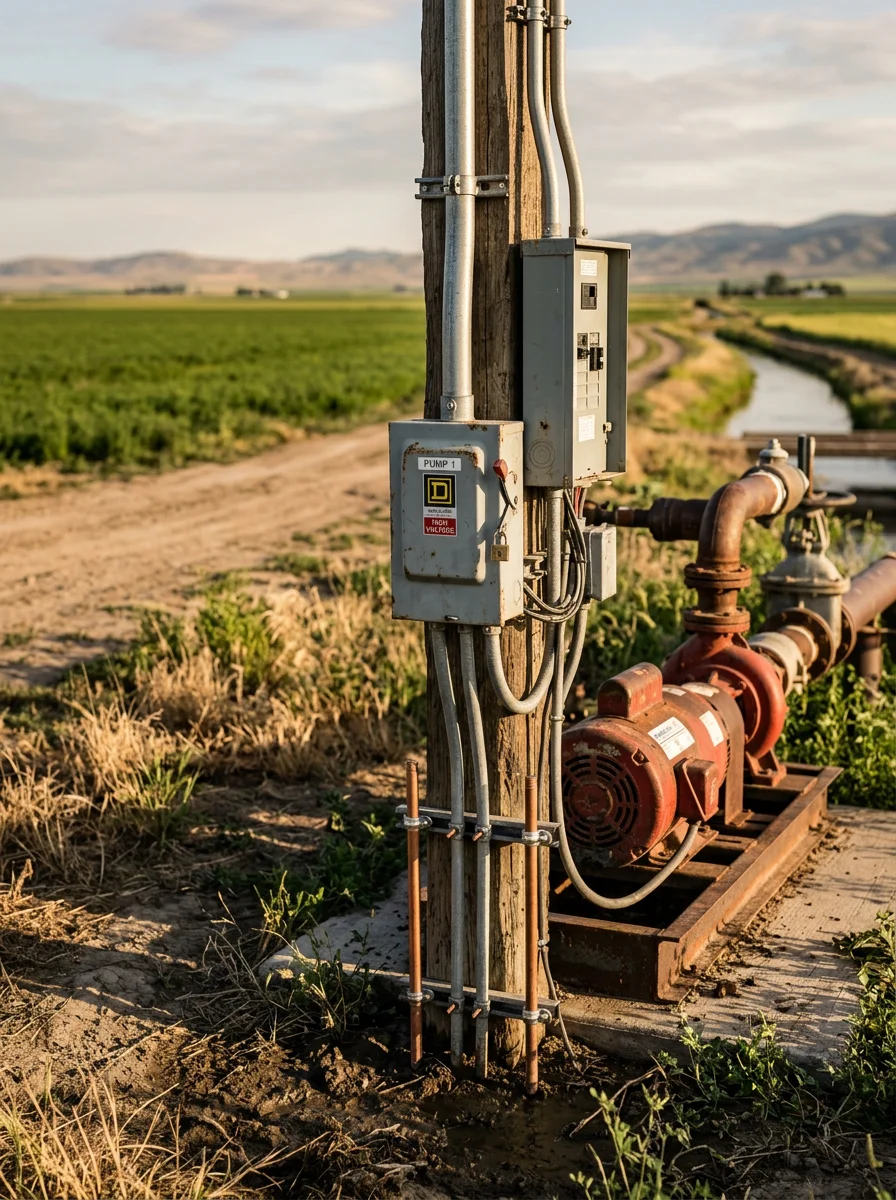 Irrigation pump and electrical equipment on a Cassia County farm near Malta